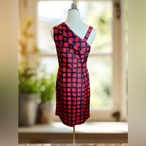 🔥 Marc by Marc Jacobs 100% Silk Sash Red Check Cocktail Dress Size 2 - Picture 5 of 13